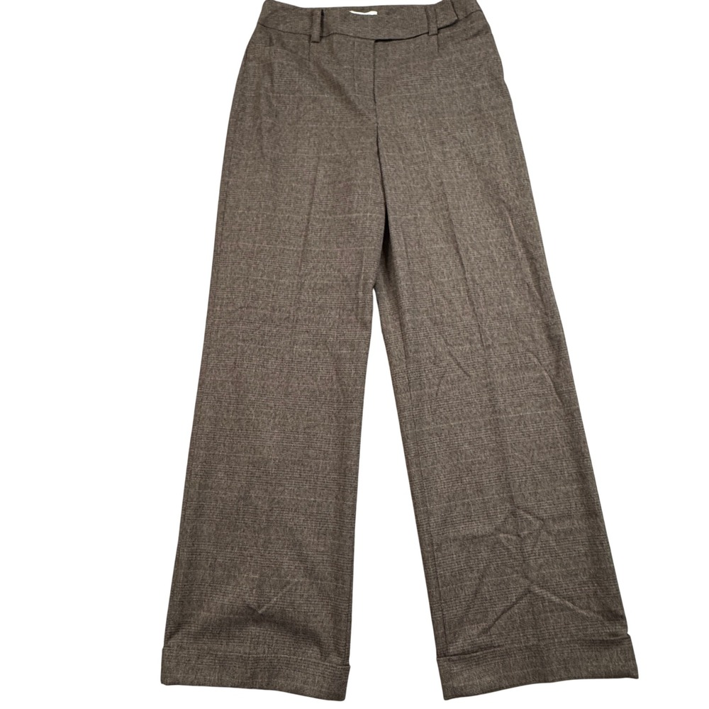 NWT Pursuits Ltd Womens Brown Multi Glen Plaid‎ Wide Leg Cuffed Dress Pants